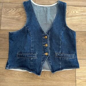 Y2K Denim Cut Out Button Front Vest Top Medium